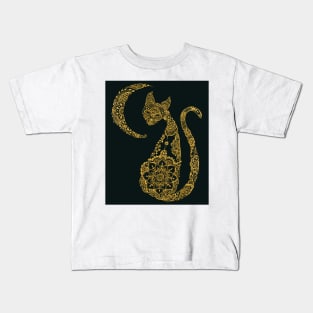 Cat and Moon - Gold Kids T-Shirt